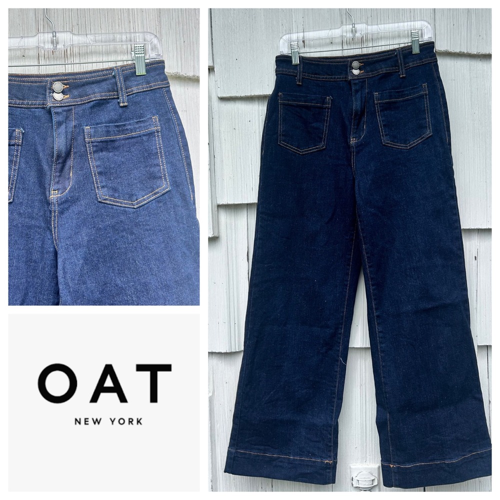 OAT New York Women Dark Wash Wide Leg Patch Pocket Jeans Size 8/29